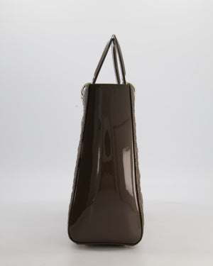 Christian Dior Large Lady Dior Bag in Dark Olive Green Patent Leather with Silver Hardware RRP £5,600