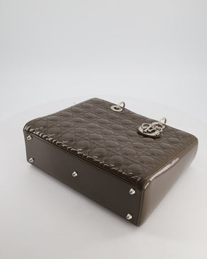 Christian Dior Large Lady Dior Bag in Dark Olive Green Patent Leather with Silver Hardware RRP £5,600