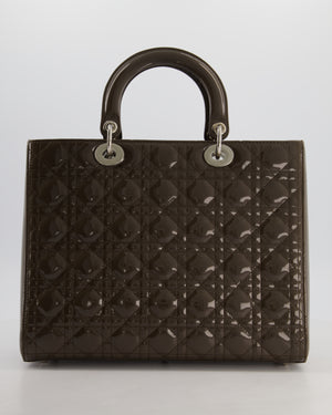 Christian Dior Large Lady Dior Bag in Dark Olive Green Patent Leather with Silver Hardware RRP £5,600