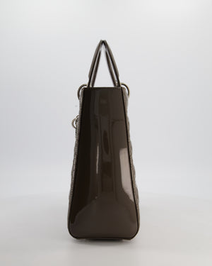 Christian Dior Large Lady Dior Bag in Dark Olive Green Patent Leather with Silver Hardware RRP £5,600