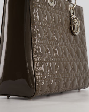 Christian Dior Large Lady Dior Bag in Dark Olive Green Patent Leather with Silver Hardware RRP £5,600