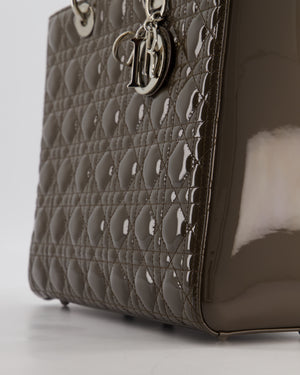 Christian Dior Large Lady Dior Bag in Dark Olive Green Patent Leather with Silver Hardware RRP £5,600