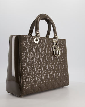 Christian Dior Large Lady Dior Bag in Dark Olive Green Patent Leather with Silver Hardware RRP £5,600