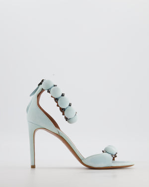 Alaïa Pastel Blue Suede Open Toe Studded Leather Heel Size EU 38