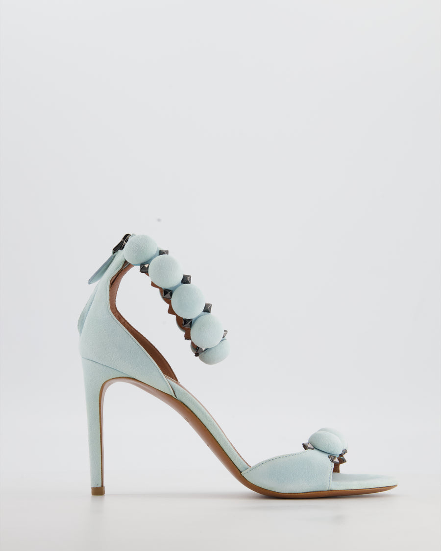 Alaïa Pastel Blue Suede Open Toe Studded Leather Heel Size EU 38