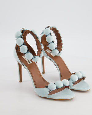 Alaïa Pastel Blue Suede Open Toe Studded Leather Heel Size EU 38