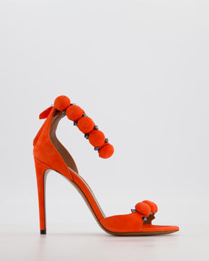 Alaïa Coral Red Suede Open Toe Studded Leather Heel Size EU 38