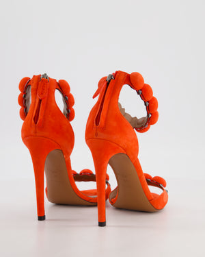 Alaïa Coral Red Suede Open Toe Studded Leather Heel Size EU 38