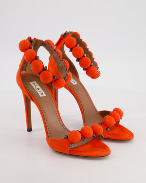 Alaïa Coral Red Suede Open Toe Studded Leather Heel Size EU 38