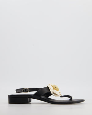 Chanel Black with Cream Camellia Detail Flat Leather Sandal Size  EU 38.5C