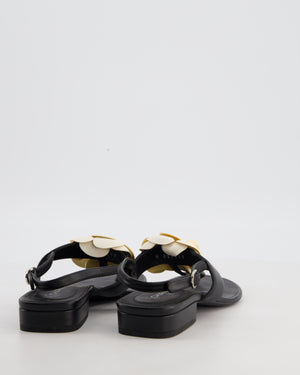 Chanel Black with Cream Camellia Detail Flat Leather Sandal Size  EU 38.5C