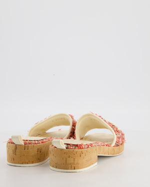 Chanel Pink, Coral Cream Tweed Espadrille Mule Sandal Size 39C