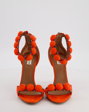 Alaïa Coral Red Suede Open Toe Studded Leather Heel Size EU 38