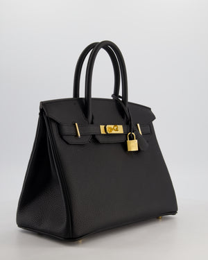 *HOT* Hermès Birkin 30 Retourne Bag in Noir Togo Leather with Gold Hardware