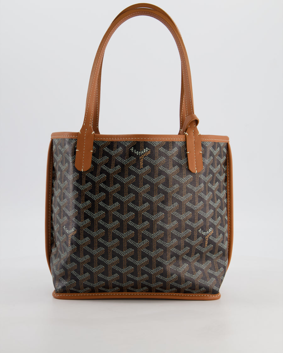 Goyard Black & Tan Reversible Mini Anjou Tote Bag in Calfskin & Canvas
