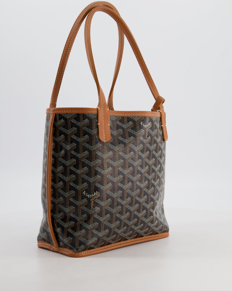Goyard Black & Tan Reversible Mini Anjou Tote Bag in Calfskin & Canvas