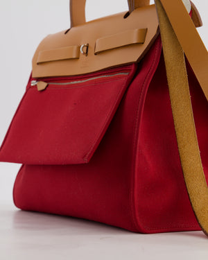 Hermès Herbag Zip 31 Retourne Bag in Naturel Vache Hunter Leather & Rouge Casaque Toile Canvas Canvas with Palladium Hardware