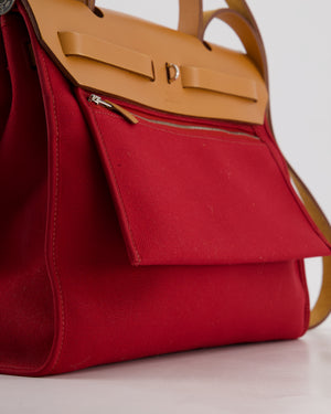 Hermès Herbag Zip 31 Retourne Bag in Naturel Vache Hunter Leather & Rouge Casaque Toile Canvas Canvas with Palladium Hardware
