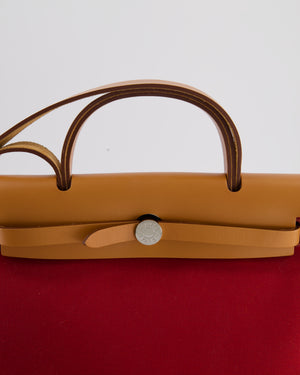 Hermès Herbag Zip 31 Retourne Bag in Naturel Vache Hunter Leather & Rouge Casaque Toile Canvas Canvas with Palladium Hardware