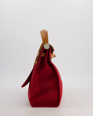 Hermès Herbag Zip 31 Retourne Bag in Naturel Vache Hunter Leather & Rouge Casaque Toile Canvas Canvas with Palladium Hardware