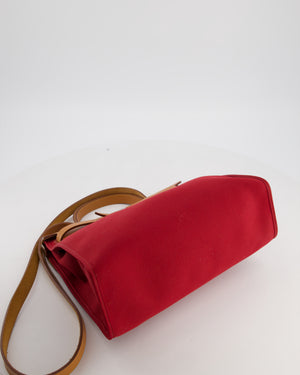 Hermès Herbag Zip 31 Retourne Bag in Naturel Vache Hunter Leather & Rouge Casaque Toile Canvas Canvas with Palladium Hardware