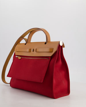 Hermès Herbag Zip 31 Retourne Bag in Naturel Vache Hunter Leather & Rouge Casaque Toile Canvas Canvas with Palladium Hardware