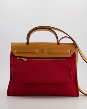 Hermès Herbag Zip 31 Retourne Bag in Naturel Vache Hunter Leather & Rouge Casaque Toile Canvas Canvas with Palladium Hardware