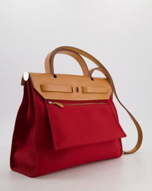 Hermès Herbag Zip 31 Retourne Bag in Naturel Vache Hunter Leather & Rouge Casaque Toile Canvas Canvas with Palladium Hardware