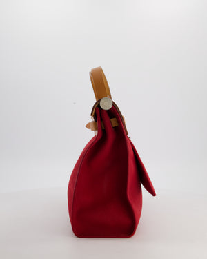 Hermès Herbag Zip 31 Retourne Bag in Naturel Vache Hunter Leather & Rouge Casaque Toile Canvas Canvas with Palladium Hardware