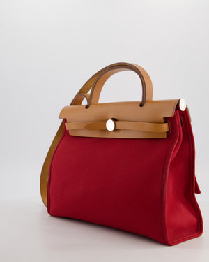 Hermès Herbag Zip 31 Retourne Bag in Naturel Vache Hunter Leather & Rouge Casaque Toile Canvas Canvas with Palladium Hardware