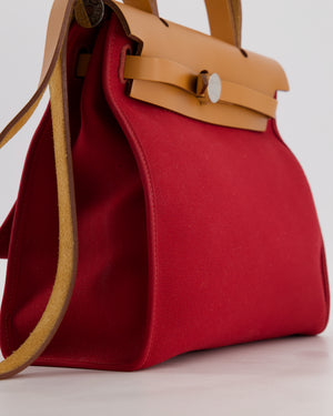 Hermès Herbag Zip 31 Retourne Bag in Naturel Vache Hunter Leather & Rouge Casaque Toile Canvas Canvas with Palladium Hardware