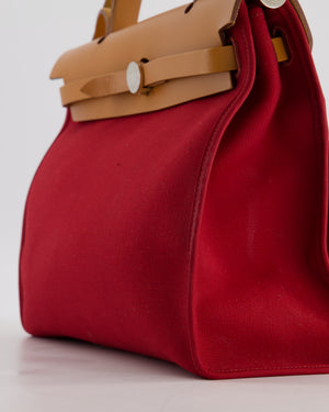 Hermès Herbag Zip 31 Retourne Bag in Naturel Vache Hunter Leather & Rouge Casaque Toile Canvas Canvas with Palladium Hardware