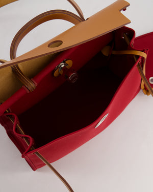 Hermès Herbag Zip 31 Retourne Bag in Naturel Vache Hunter Leather & Rouge Casaque Toile Canvas Canvas with Palladium Hardware