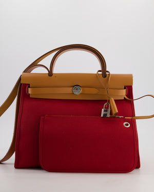 Hermès Herbag Zip 31 Retourne Bag in Naturel Vache Hunter Leather & Rouge Casaque Toile Canvas Canvas with Palladium Hardware