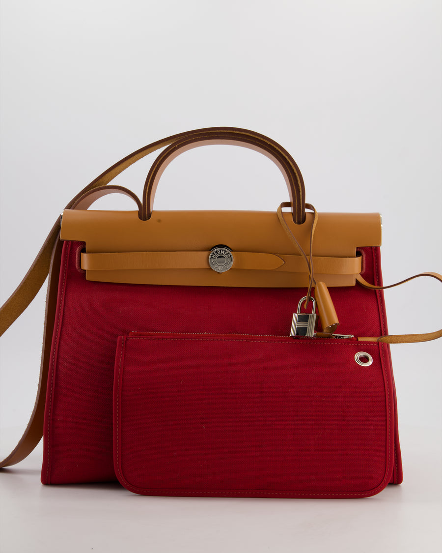 Hermès Herbag Zip 31 Retourne Bag in Naturel Vache Hunter Leather & Rouge Casaque Toile Canvas Canvas with Palladium Hardware