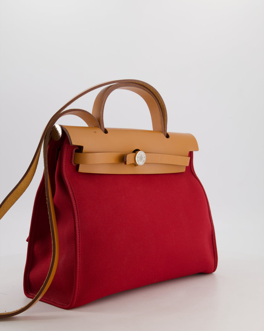 Hermès Herbag Zip 31 Retourne Bag in Naturel Vache Hunter Leather & Rouge Casaque Toile Canvas Canvas with Palladium Hardware