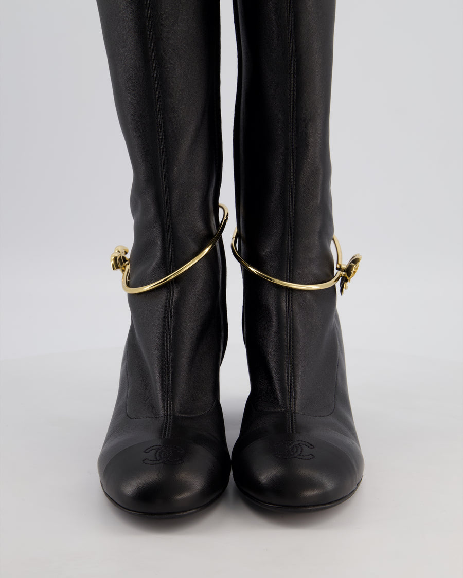Chanel 2025/26 Cruise High Boots Stretch Lambskin Black with Camelia Accent Size EU 40