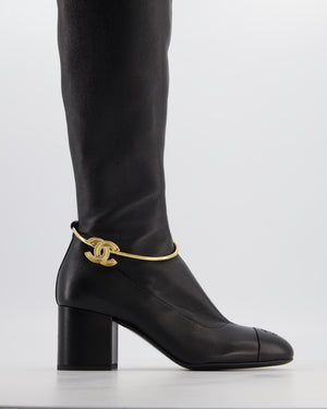 Chanel 2025/26 Cruise High Boots Stretch Lambskin Black with Camelia Accent Size EU 40