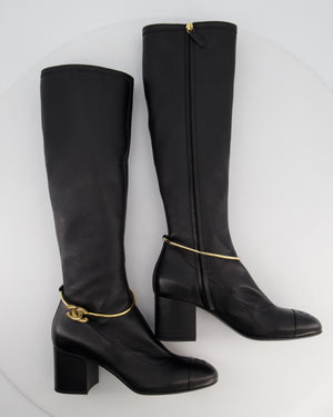 Chanel 2025/26 Cruise High Boots Stretch Lambskin Black with Camelia Accent Size EU 40