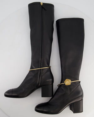 Chanel 2025/26 Cruise High Boots Stretch Lambskin Black with Camelia Accent Size EU 40