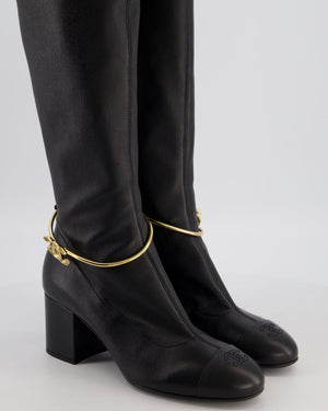 Chanel 2025/26 Cruise High Boots Stretch Lambskin Black with Camelia Accent Size EU 40