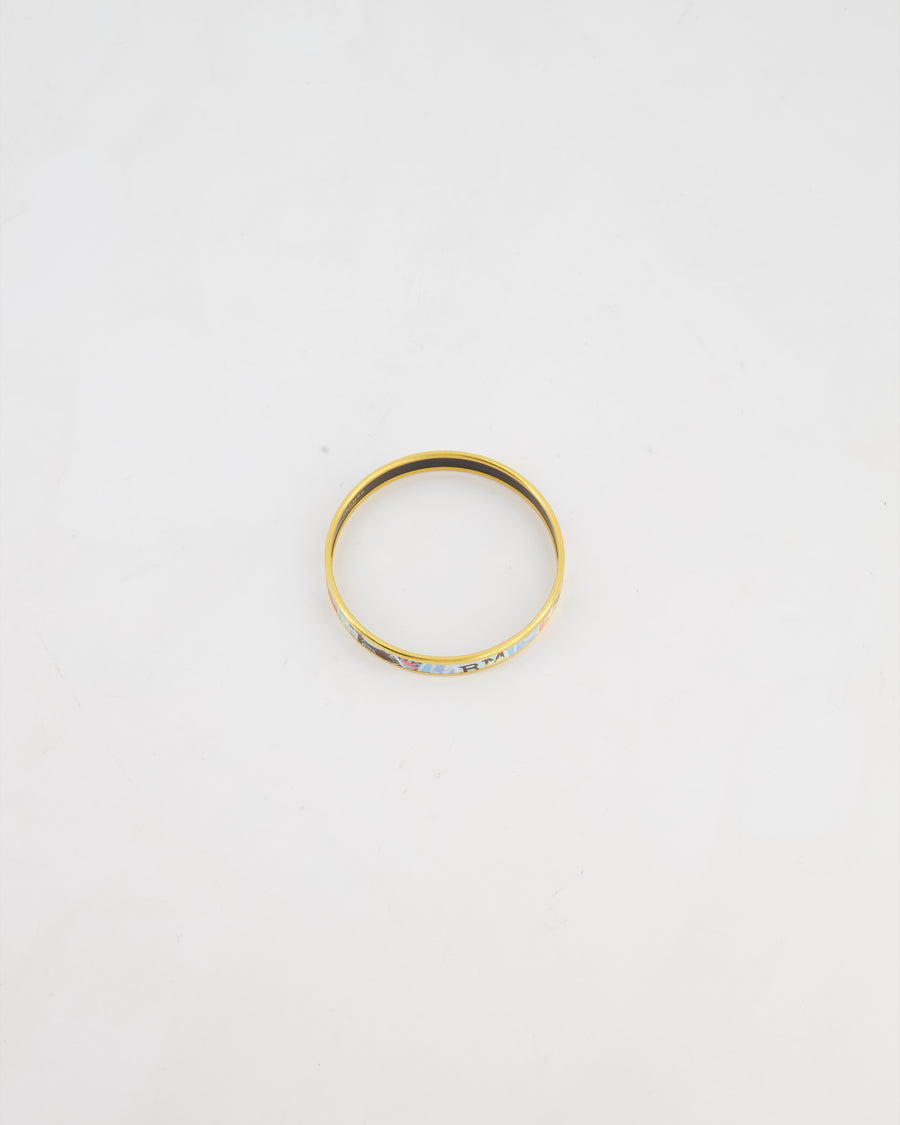 Hermès Enamel Postage Stamp Bangle Bracelet in Ciel & Noir with Gold Hardware