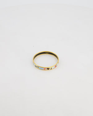 Hermès Enamel Postage Stamp Bangle Bracelet in Ciel & Noir with Gold Hardware
