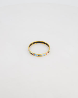 Hermès Enamel Postage Stamp Bangle Bracelet in Ciel & Noir with Gold Hardware