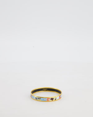 Hermès Enamel Postage Stamp Bangle Bracelet in Ciel & Noir with Gold Hardware