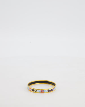 Hermès Enamel Postage Stamp Bangle Bracelet in Ciel & Noir with Gold Hardware