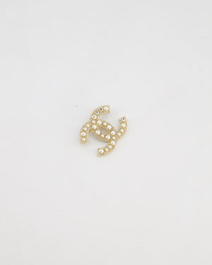 Chanel Champagne Gold CC Brooch with Embellished Pearls Detail