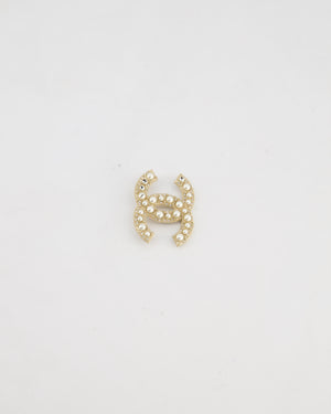 Chanel Champagne Gold CC Brooch with Embellished Pearls Detail