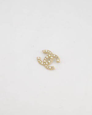 Chanel Champagne Gold CC Brooch with Embellished Pearls Detail