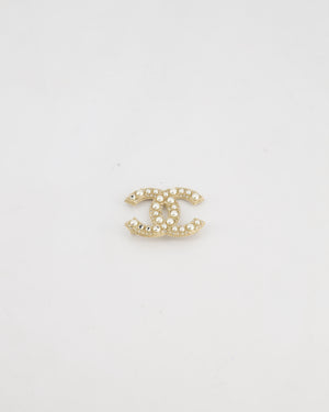 Chanel Champagne Gold CC Brooch with Embellished Pearls Detail